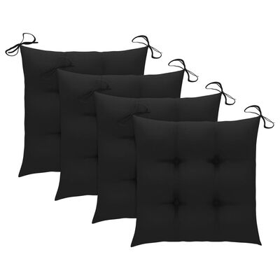 vidaXL Chaises de jardin lot de 4 et coussins noir Bois de teck solide