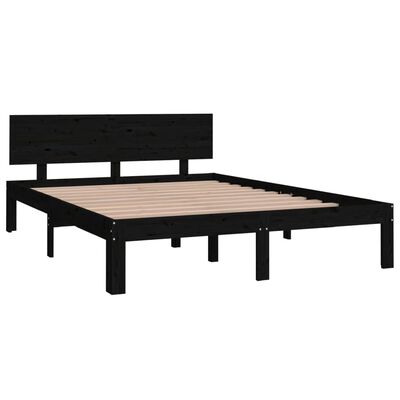 vidaXL Cadre de lit Noir Bois massif 135x190 cm Double