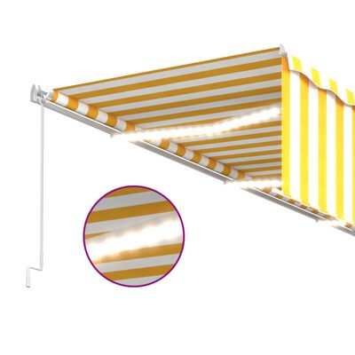 vidaXL Auvent manuel rétractable avec store LED 6x3 m Jaune et blanc