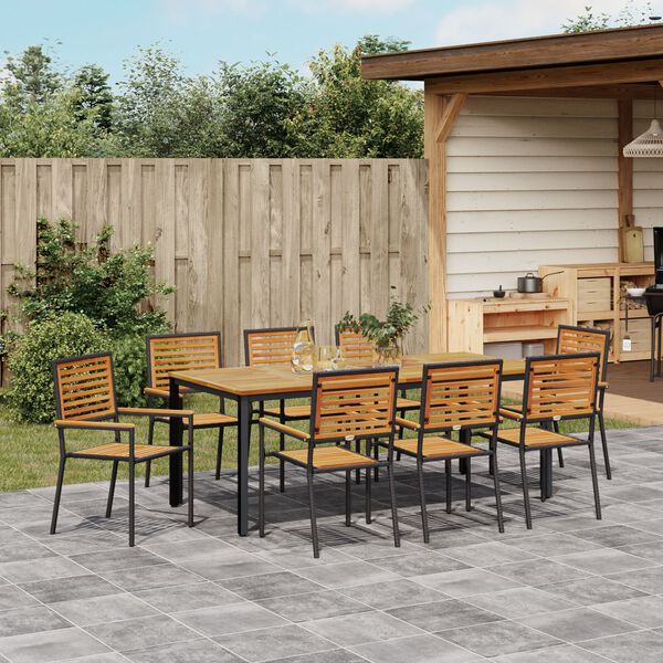 vidaXL Ensemble de salle à manger pour jardin 9 pcs Noir et Marron