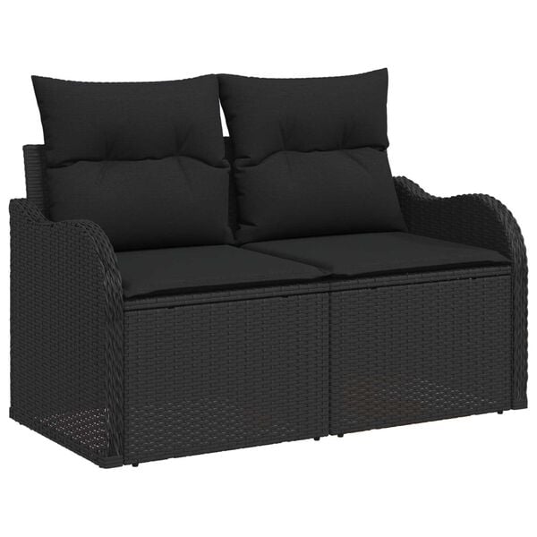 vidaXL Ensemble de canap&eacute; de jardin avec coussin 7 pcs Noir Poly rotin