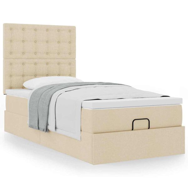 vidaXL Lit ottoman avec matelas cr&egrave;me 100x200 cm tissu