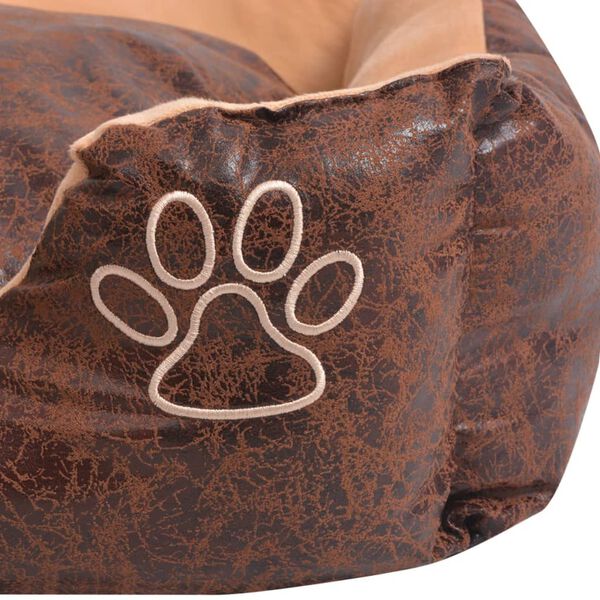 vidaXL Lit pour chiens avec coussin Cuir artificiel PU Taille M Marron