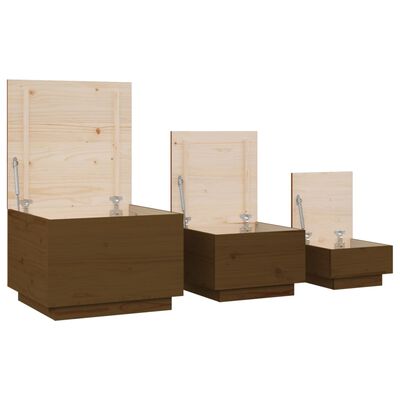 vidaXL Boîtes de rangement avec couvercles 3 pcs Marron miel