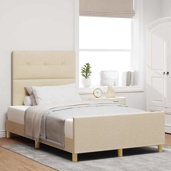 vidaXL Cadre de lit avec t&ecirc;te de lit Cr&egrave;me 120 x 190 cm tissu