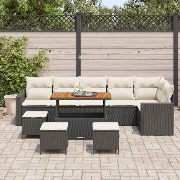 vidaXL Ensemble de canap&eacute; de jardin avec coussin 10 pcs Noir et cr&egrave;me