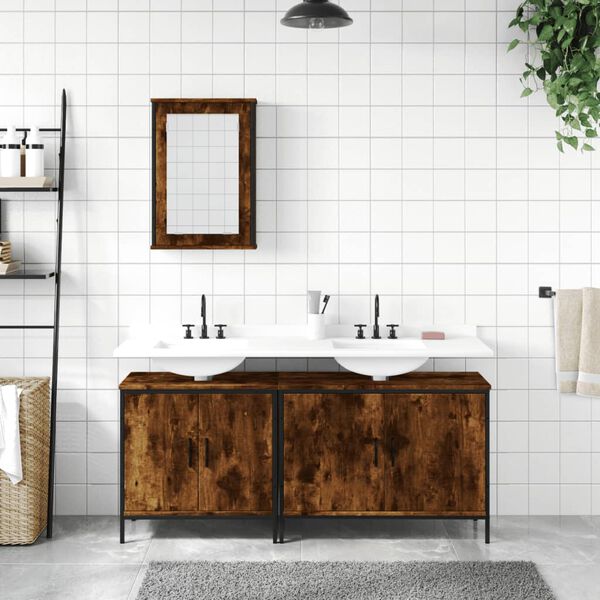 vidaXL Ensemble de meubles de salle de bain 3 pcs Ch&ecirc;ne fum&eacute;