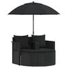 vidaXL Lit de jardin avec parasol R&eacute;sine tress&eacute;e Noir
