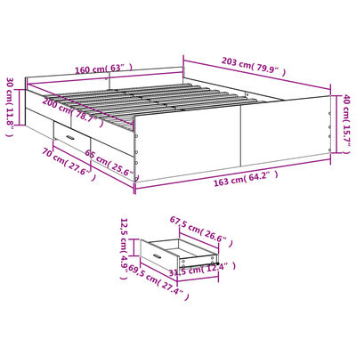 vidaXL Cadre de lit à tiroirs blanc 160x200cm bois d'ingénierie