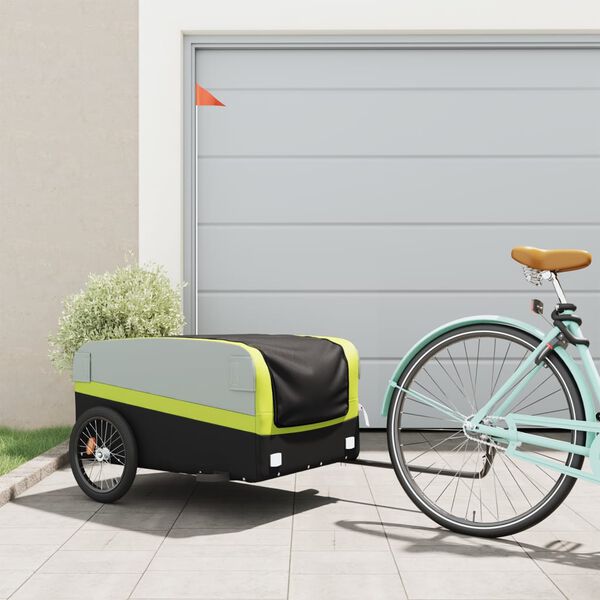 vidaXL Remorque de v&eacute;lo noir et vert 45 kg fer