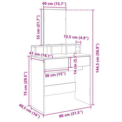 vidaXL Coiffeuse avec miroir chêne fumé 80x41x144,5 cm