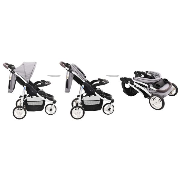 vidaXL Poussette b&eacute;b&eacute; &agrave; 3 roues Gris et noir
