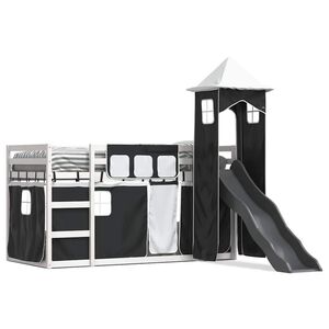 vidaXL Lit superpos&eacute; sans matelas avec toboggan blanc noir 90x200 cm