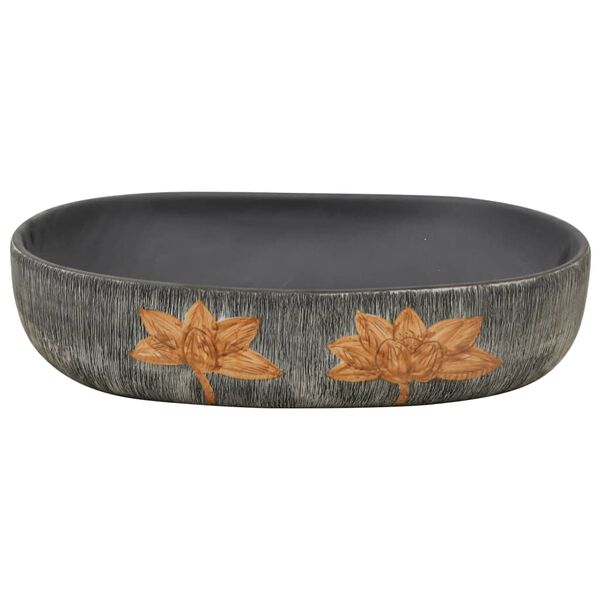 vidaXL Vasque &agrave; poser gris et noir ovale 59x40x14 cm c&eacute;ramique