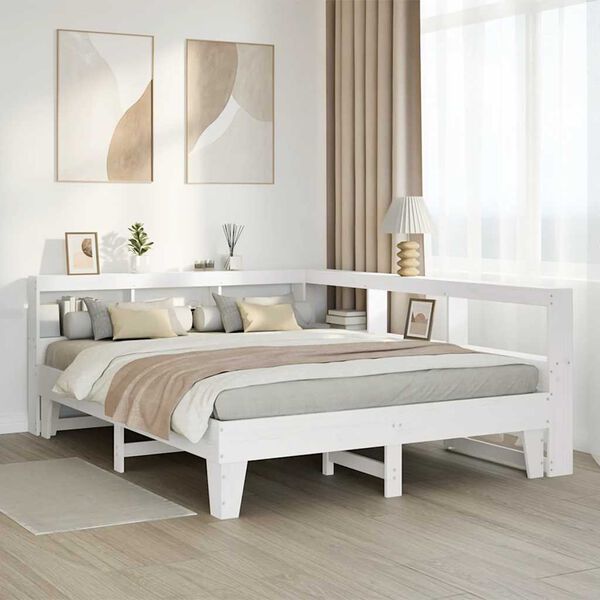 vidaXL Lit biblioth&egrave;que sans matelas blanc 140x200 cm bois pin massif