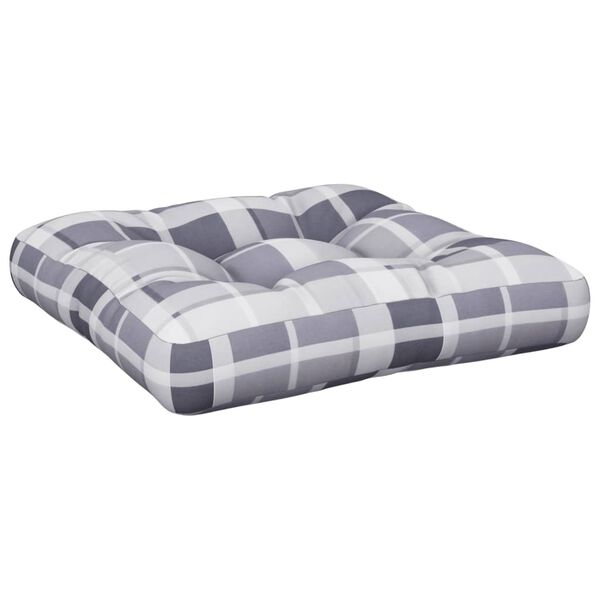 vidaXL Coussin de palette motif &agrave; carreaux gris tissu