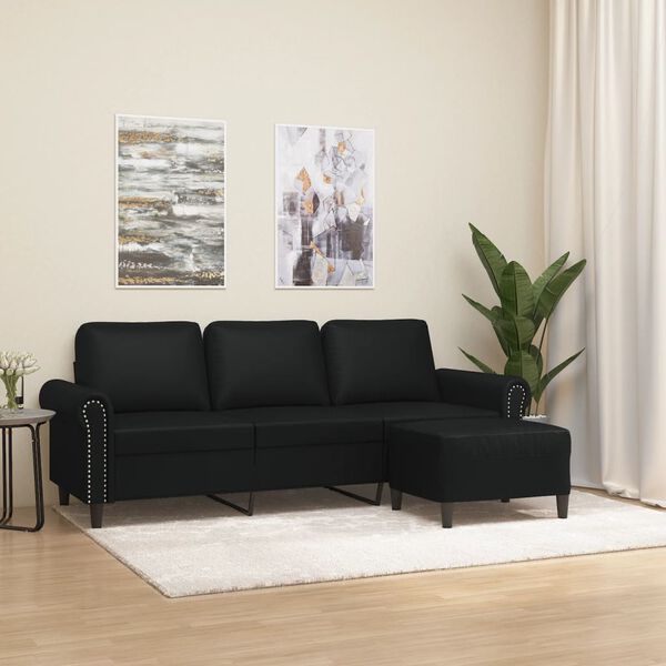 vidaXL Canap&eacute; &agrave; 3 places avec repose-pieds Noir 180 cm Similicuir