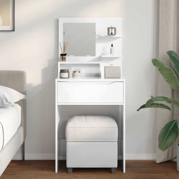 vidaXL Tables de maquillage pour chambre avec tiroir Blanc brillant