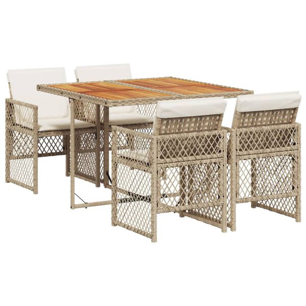 vidaXL Ensemble &agrave; manger de jardin avec coussins 5pcs Beige poly rotin