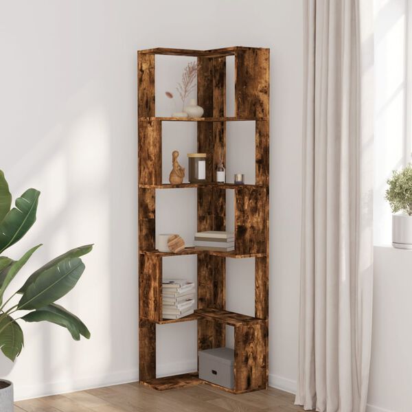 vidaXL Biblioth&egrave;que d'angle &agrave; 5 niveaux ch&ecirc;ne fum&eacute; bois d'ing&eacute;nierie