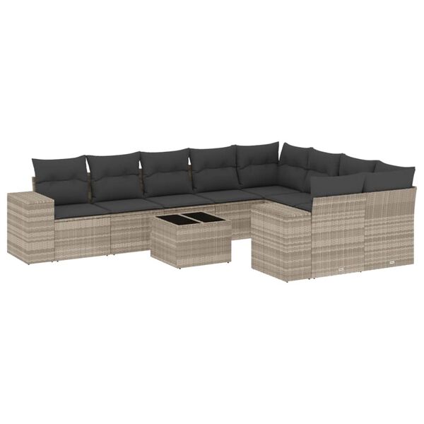 vidaXL Salon de jardin avec coussins 10 pcs gris clair r&eacute;sine tress&eacute;e