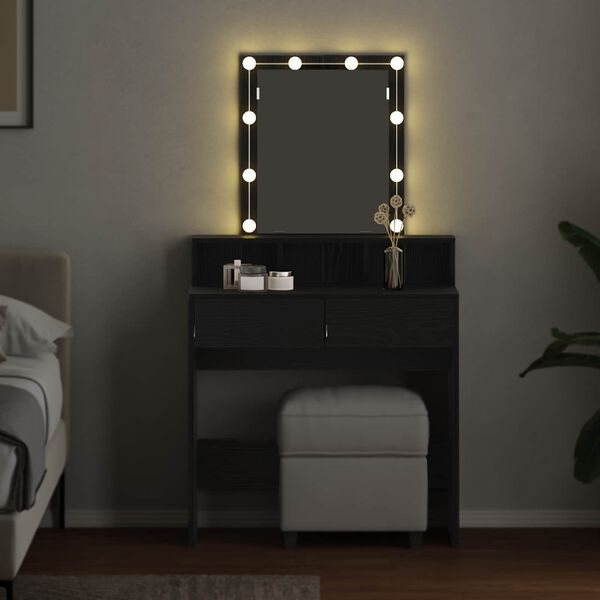 vidaXL Coiffeuse Ch&ecirc;ne noir 80 x 41 x 144,5 cm Bois d'ing&eacute;nierie