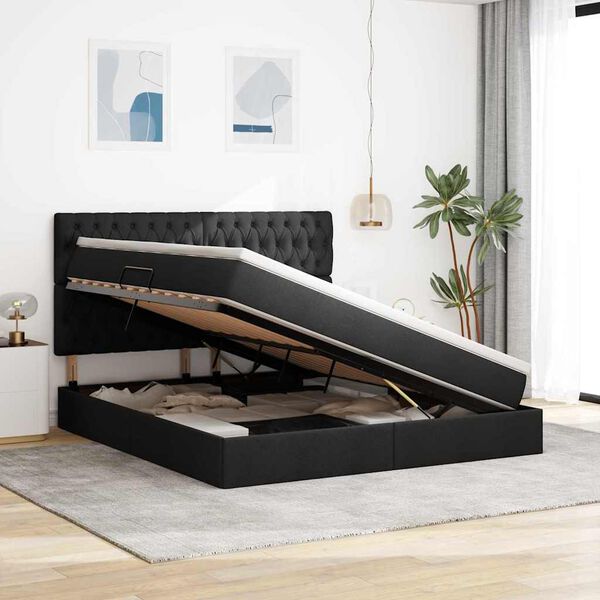 vidaXL Lit avec rangement et LED avec LED Noir 160 x 200 cm Polyester