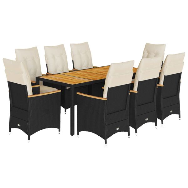 vidaXL Ensemble &agrave; manger de jardin 9pcs coussins noir r&eacute;sine tress&eacute;e