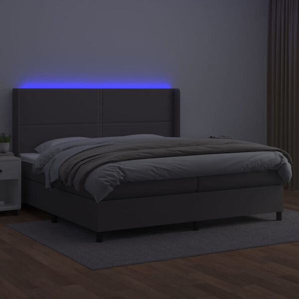 vidaXL Sommier &agrave; lattes de lit matelas LED Gris 200x200 cm Similicuir