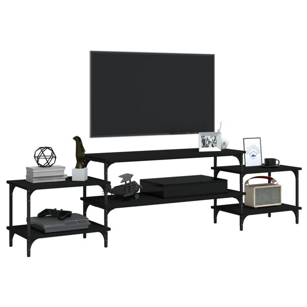 vidaXL Meuble TV noir 197x35x52 cm bois d'ing&eacute;nierie