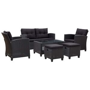 vidaXL Canap&eacute;s de jardin 6 pcs avec coussins R&eacute;sine tress&eacute;e Noir