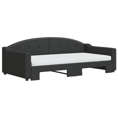 vidaXL Lit de jour avec gigogne et matelas noir 100x200 cm tissu