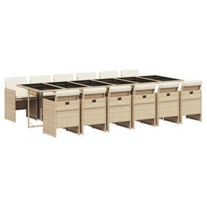 vidaXL Ensemble &agrave; manger de jardin et coussins 13 pcs beige