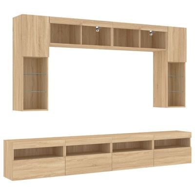 vidaXL Ensemble de meubles TV muraux 8pcs et lumières LED chêne sonoma