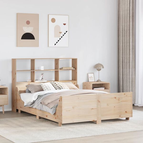 vidaXL Lit biblioth&egrave;que sans matelas 150x200 cm bois massif