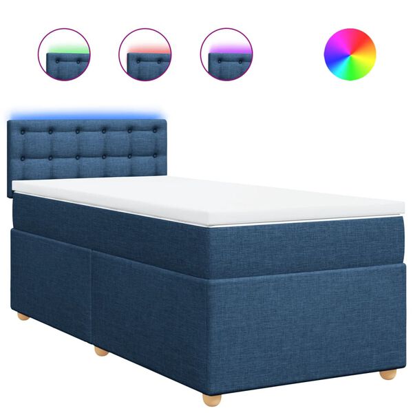 vidaXL Sommier &agrave; lattes de lit avec matelas Bleu 90x200 cm Tissu
