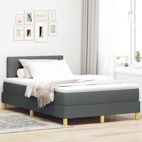 vidaXL Lit &agrave; ressort LED avec matelas Gris fonc&eacute; 120 x 200 cm tissu
