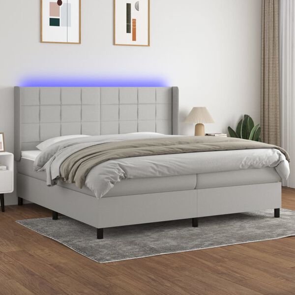 vidaXL Sommier &agrave; lattes de lit matelas LED Gris clair 200x200 cm Tissu