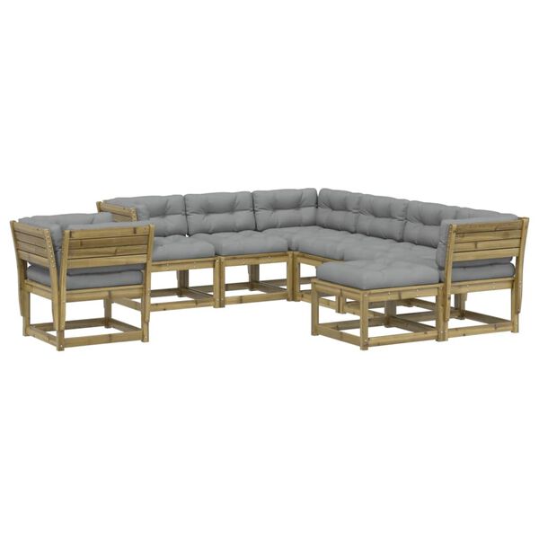 vidaXL Salon de jardin 8 pcs avec coussins bois de pin impr&eacute;gn&eacute;