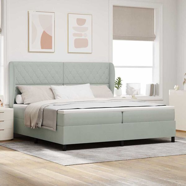 vidaXL Lit &agrave; ressorts avec matelas Gris clair 200 x 200 cm Polyester