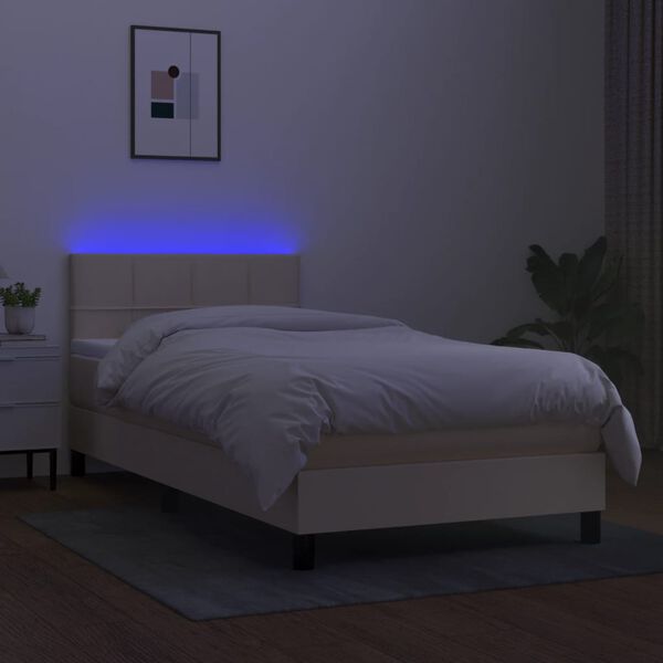 vidaXL Sommier &agrave; lattes de lit avec matelas LED Cr&egrave;me 80x200 cm Tissu