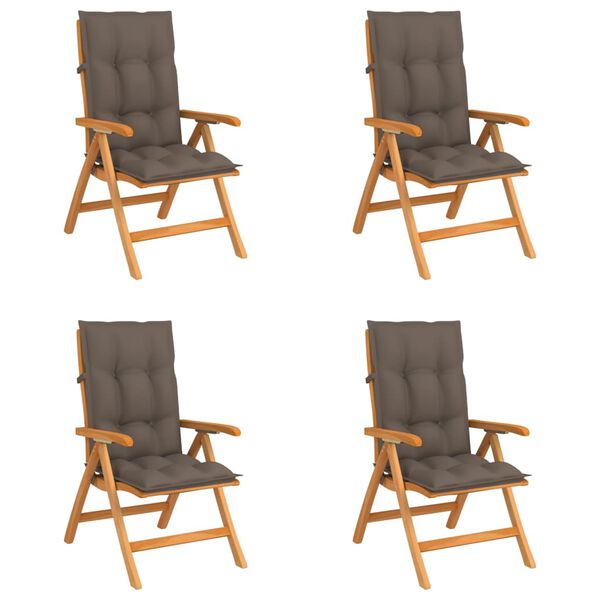 vidaXL Chaises inclinables de jardin et coussins lot de 4 Teck solide