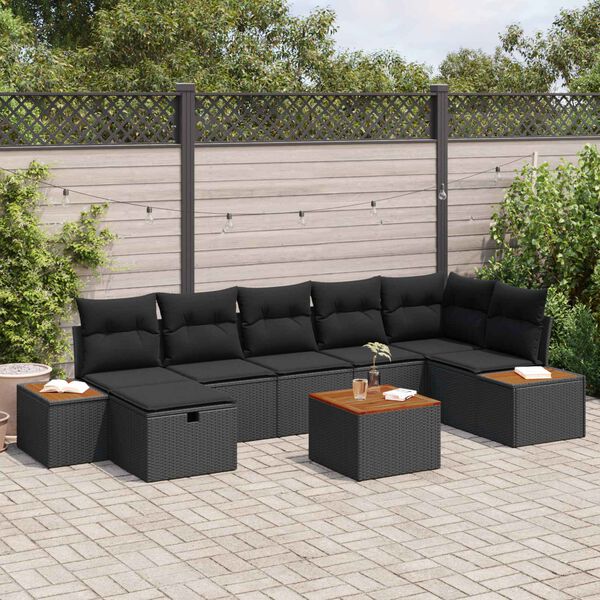 vidaXL Ensemble de canap&eacute; de jardin 8 pcs Noir Poly rotin