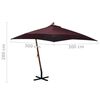 vidaXL Parasol de jardin suspendu et mât rouge bordeaux bois de sapin