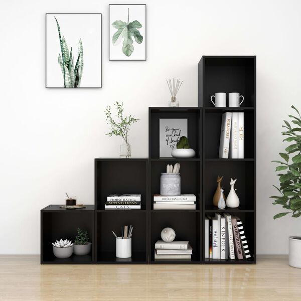 vidaXL Ensemble de meubles TV 4 pcs Noir Bois d'ing&eacute;nierie