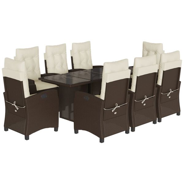 vidaXL Ensemble &agrave; manger de jardin et coussins 9 pcs marron poly rotin