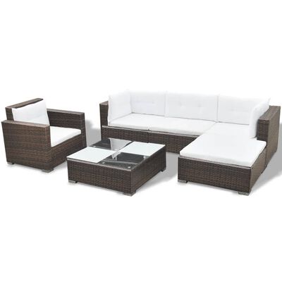 vidaXL Salon de jardin 6 pcs avec coussins Résine tressée Marron