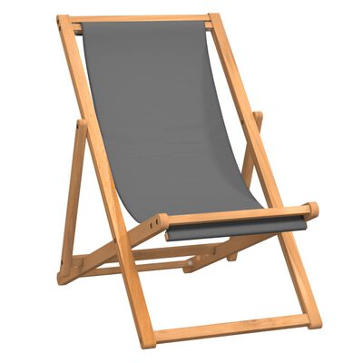 vidaXL Chaise de plage pliable Bois de teck solide Gris