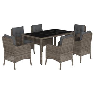 vidaXL Ensemble &agrave; manger de jardin et coussins 7 pcs gris rotin