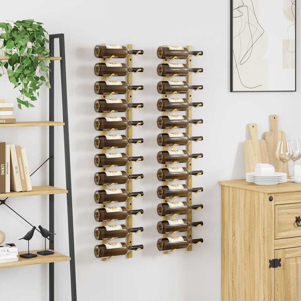 vidaXL Casier &agrave; vin mural pour 12 bouteilles 2 pcs Dor&eacute; Fer